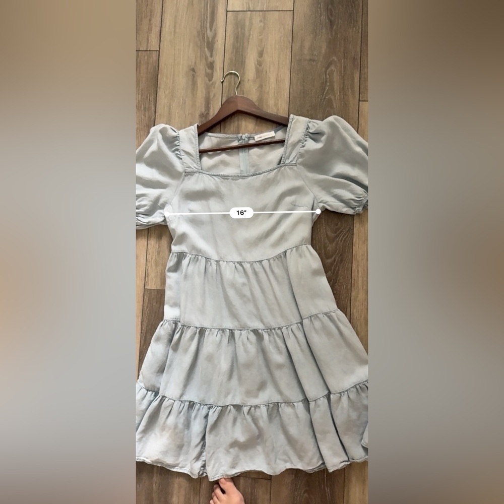 Makk Light Blue Denim Square-Neck Tiered Summer Dress L - Picture 4 of 5